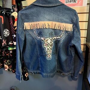 Custom Denim Jacket with Fringe and Western Design